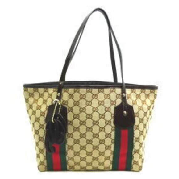 Gucci Tote Shoulder Canvas Sherry Bag GG Brown Beige - Picture 2 of 9